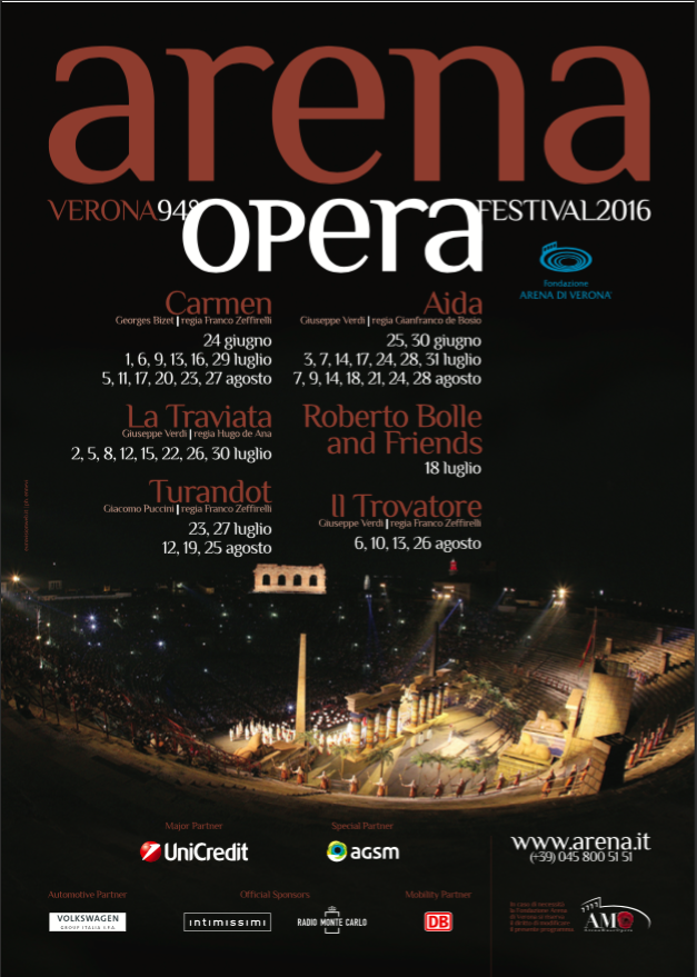 Apre il calendario dell'Opera 2016 all'arena di Verona